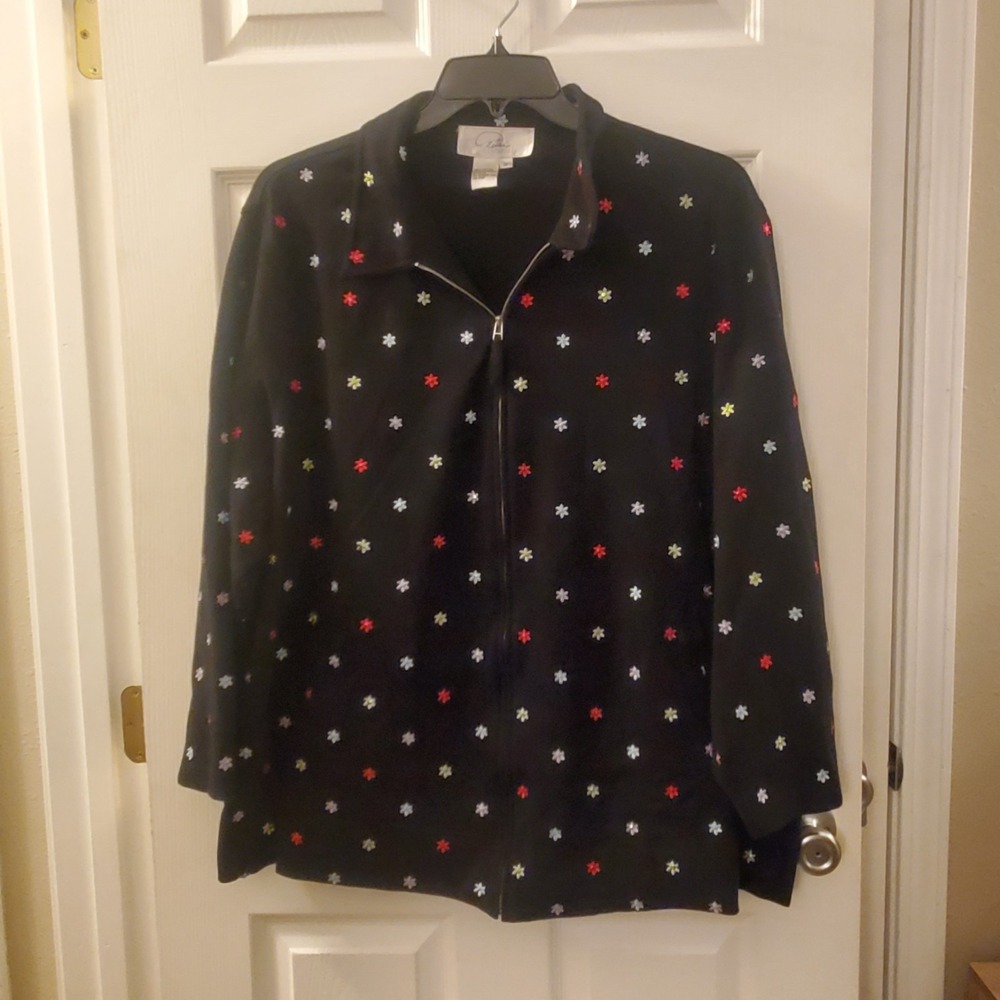 Diane's Essentials VTG sz 3X lightweight zip jacket/shirt‎ embroidery sequin
